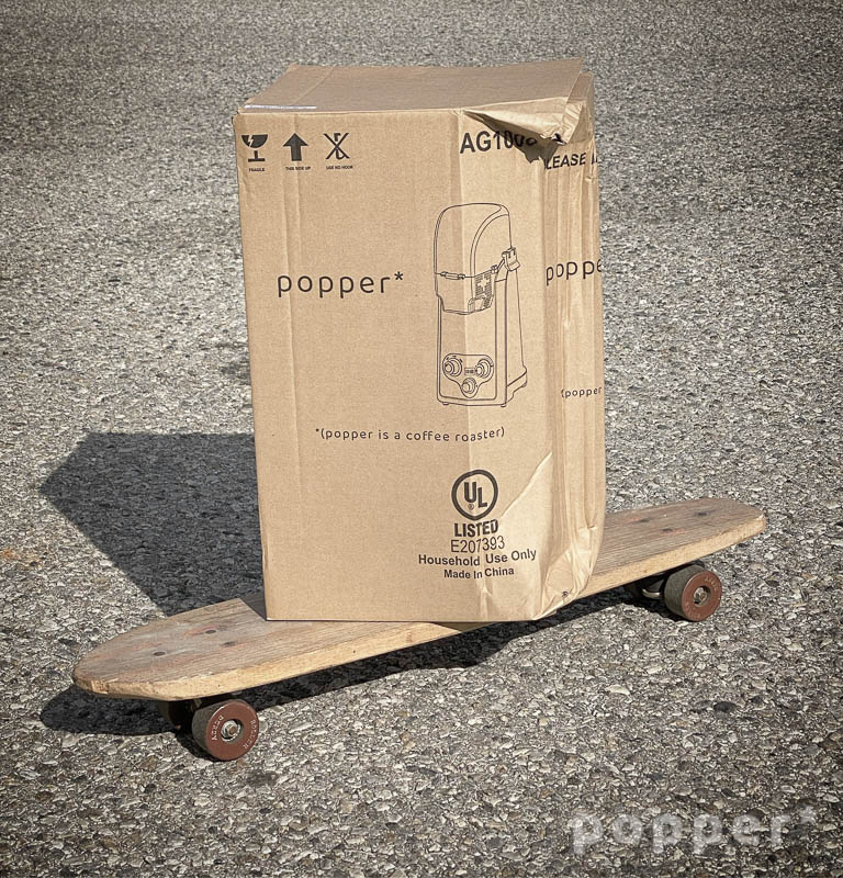 Popper Arrival on Skateboard